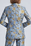 Costumes floraux de bal de promo en bleu poussiéreux à simple boutonnage pointu à boutonnage simple en deux pièces