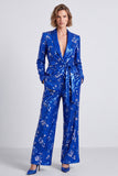 Costumes de bal de bal bleu royal bleu brillants en châle 2 pièces avec paillettes