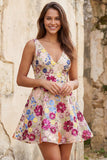 Robe courte de rentrée à la maison en fleurs flumins, paillettes en V, ligne A