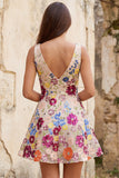 Robe courte de rentrée à la maison en fleurs flumins, paillettes en V, ligne A
