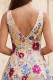 Robe courte de rentrée à la maison en fleurs flumins, paillettes en V, ligne A