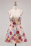 Robe courte de rentrée à la maison en fleurs flumins, paillettes en V, ligne A
