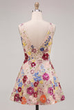 Robe courte de rentrée à la maison en fleurs flumins, paillettes en V, ligne A