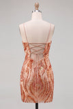 Robe courte de rentrée courte avec des bretelles orange bodycon, bretelles courtes, avec des lacets dans le dos