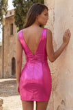 Robe de rentrée courte moulante bleu ciel bleu ciel métallique