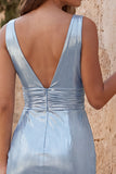 Robe de rentrée courte moulante bleu ciel bleu ciel métallique