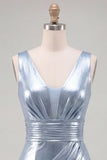 Robe de rentrée courte moulante bleu ciel bleu ciel métallique