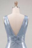 Robe de rentrée courte moulante bleu ciel bleu ciel métallique