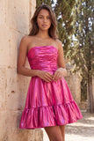Robe de rentrée courte de rentrée, ligne métallique dorée et fronçée, avec volants