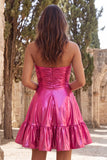 Robe de rentrée courte de rentrée, ligne métallique dorée et fronçée, avec volants