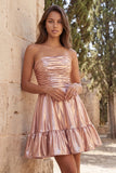 Robe de rentrée courte de rentrée, ligne métallique dorée et fronçée, avec volants