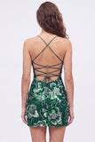 Robe de bal bleue bodycon bretelles fines paillettes perlées avec dentelle dans le dos