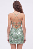 Robe de bal bleue bodycon bretelles fines paillettes perlées avec dentelle dans le dos