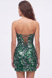 Robe courte de bal de rentrée verte bodycon sequins courtes de rentrée à la maison avec dentelle dans le dos