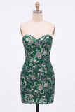 Robe courte de bal de rentrée verte bodycon sequins courtes de rentrée à la maison avec dentelle dans le dos