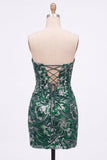 Robe courte de bal de rentrée verte bodycon sequins courtes de rentrée à la maison avec dentelle dans le dos