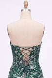 Robe courte de bal de rentrée verte bodycon sequins courtes de rentrée à la maison avec dentelle dans le dos