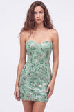 Robe courte de bal de rentrée verte bodycon sequins courtes de rentrée à la maison avec dentelle dans le dos