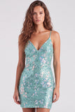 Robe de rentrée Bodycon Sequins verts scintillants Straps fines Lacet dans le dos