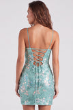 Robe de rentrée Bodycon Sequins verts scintillants Straps fines Lacet dans le dos