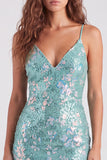 Robe de rentrée Bodycon Sequins verts scintillants Straps fines Lacet dans le dos
