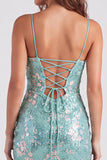 Robe de rentrée Bodycon Sequins verts scintillants Straps fines Lacet dans le dos
