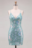 Robe de rentrée Bodycon Sequins verts scintillants Straps fines Lacet dans le dos