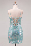 Robe de rentrée Bodycon Sequins verts scintillants Straps fines Lacet dans le dos
