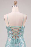 Robe de rentrée Bodycon Sequins verts scintillants Straps fines Lacet dans le dos