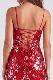 Robe de rentrée Bodycon Sequins verts scintillants Straps fines Lacet dans le dos