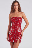 Robe courte de rentrée rouge scintillante à sequins bodycon, courte des années 80