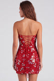 Robe courte de rentrée rouge scintillante à sequins bodycon, courte des années 80