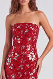 Robe courte de rentrée rouge scintillante à sequins bodycon, courte des années 80