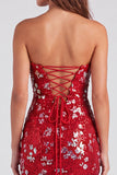 Robe courte de rentrée rouge scintillante à sequins bodycon, courte des années 80