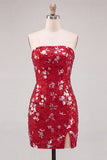Robe courte de rentrée rouge scintillante à sequins bodycon, courte des années 80