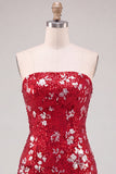 Robe courte de rentrée rouge scintillante à sequins bodycon, courte des années 80