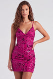 Robe courte courte de rentrée à fûts bodycon en dentelle en lacets dans le dos avec des paillettes