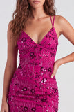 Robe courte courte de rentrée à fûts bodycon en dentelle en lacets dans le dos avec des paillettes