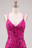 Robe courte courte de rentrée à fûts bodycon en dentelle en lacets dans le dos avec des paillettes