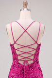 Robe courte courte de rentrée à fûts bodycon en dentelle en lacets dans le dos avec des paillettes