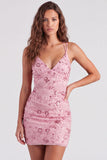 Robe courte courte de rentrée à fûts bodycon en dentelle en lacets dans le dos avec des paillettes