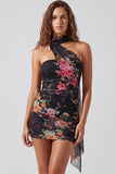 Robe courte de rentrée à la maison en ivoire en harmonie florale courte avec dentelle dans le dos