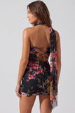 Robe courte de rentrée à la maison en ivoire en harmonie florale courte avec dentelle dans le dos