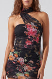 Robe courte de rentrée à la maison en ivoire en harmonie florale courte avec dentelle dans le dos