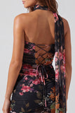 Robe courte de rentrée à la maison en ivoire en harmonie florale courte avec dentelle dans le dos
