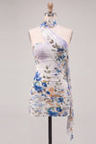 Robe courte de rentrée à la maison en ivoire en harmonie florale courte avec dentelle dans le dos
