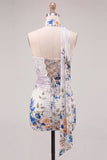 Robe courte de rentrée à la maison en ivoire en harmonie florale courte avec dentelle dans le dos