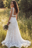 Longue robe de mariée ivoire ligne A en 2 pièces à col en V avec fente