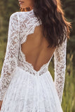 Robe de mariée longue en dentelle ivoire à col en V avec manches longues