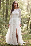 Robe de mariée en dentelle ivoire à volants à volants avec fente